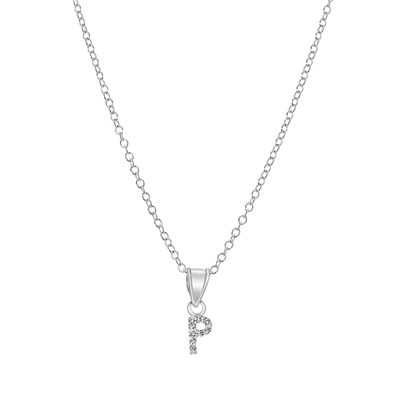 Kinder-Halskette, 925 Silber, Initialen mit weißem Kristall