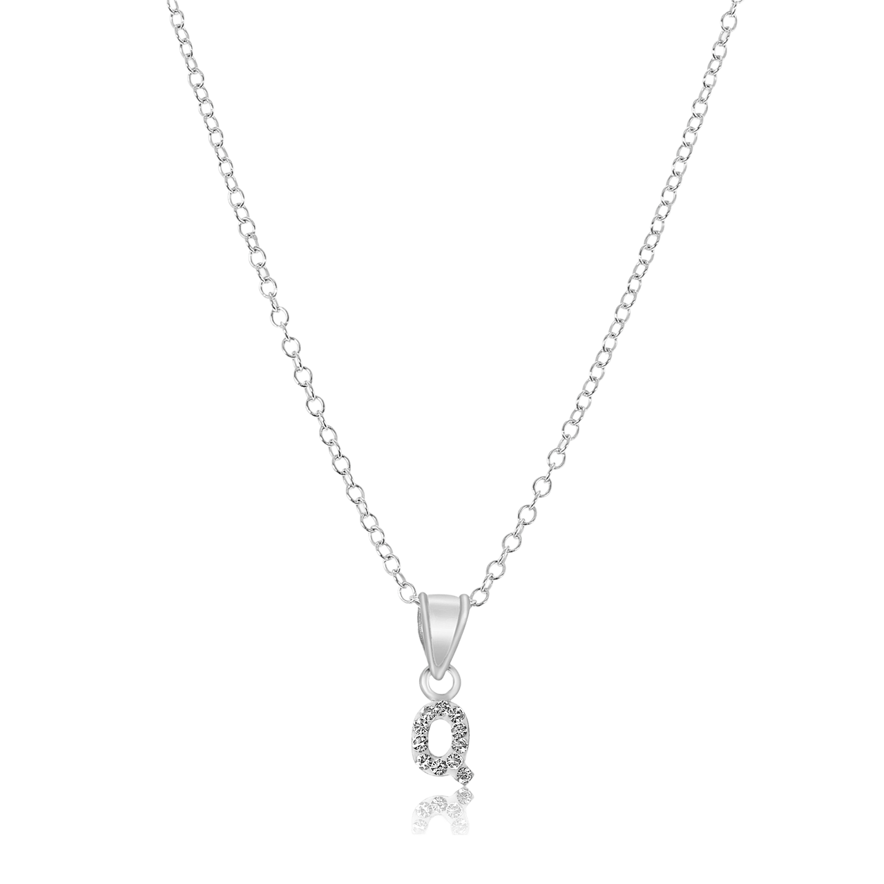 Zilveren kinderketting initialen met wit kristal