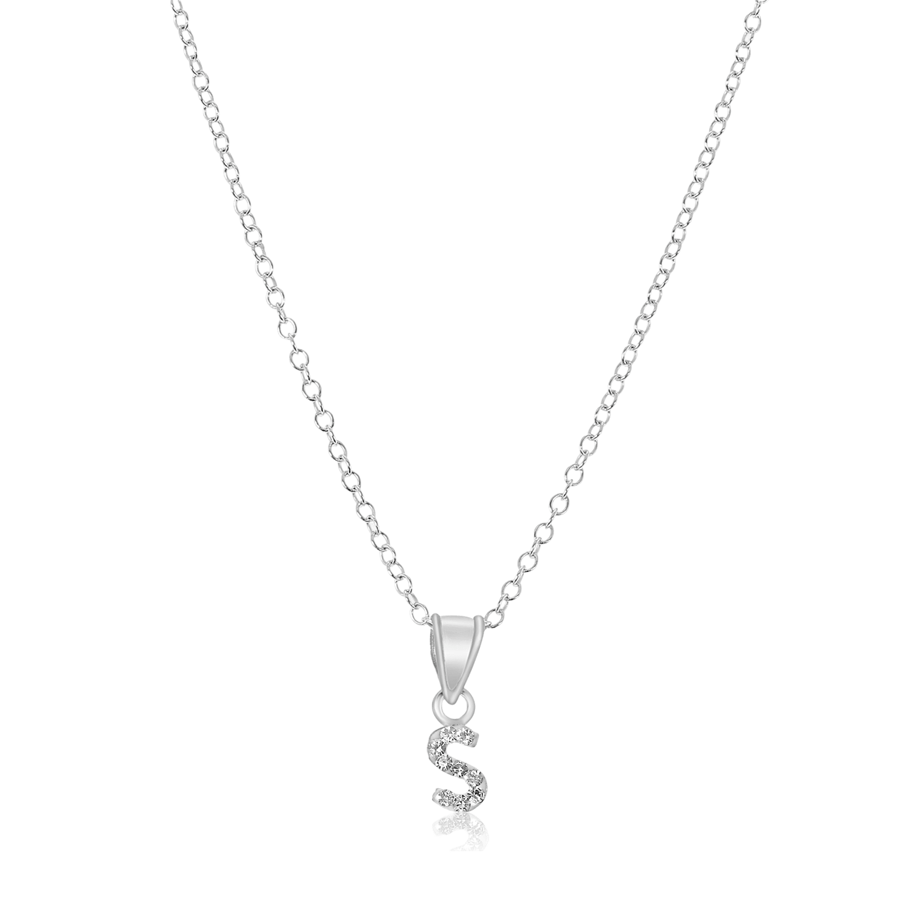 Zilveren kinderketting initialen met wit kristal