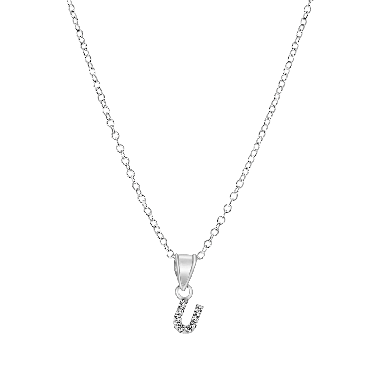 Kinder-Halskette, 925 Silber, Initialen mit weißem Kristall