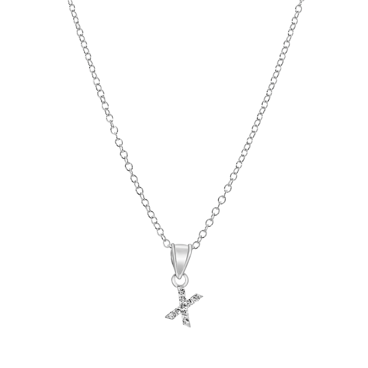Zilveren kinderketting initialen met wit kristal