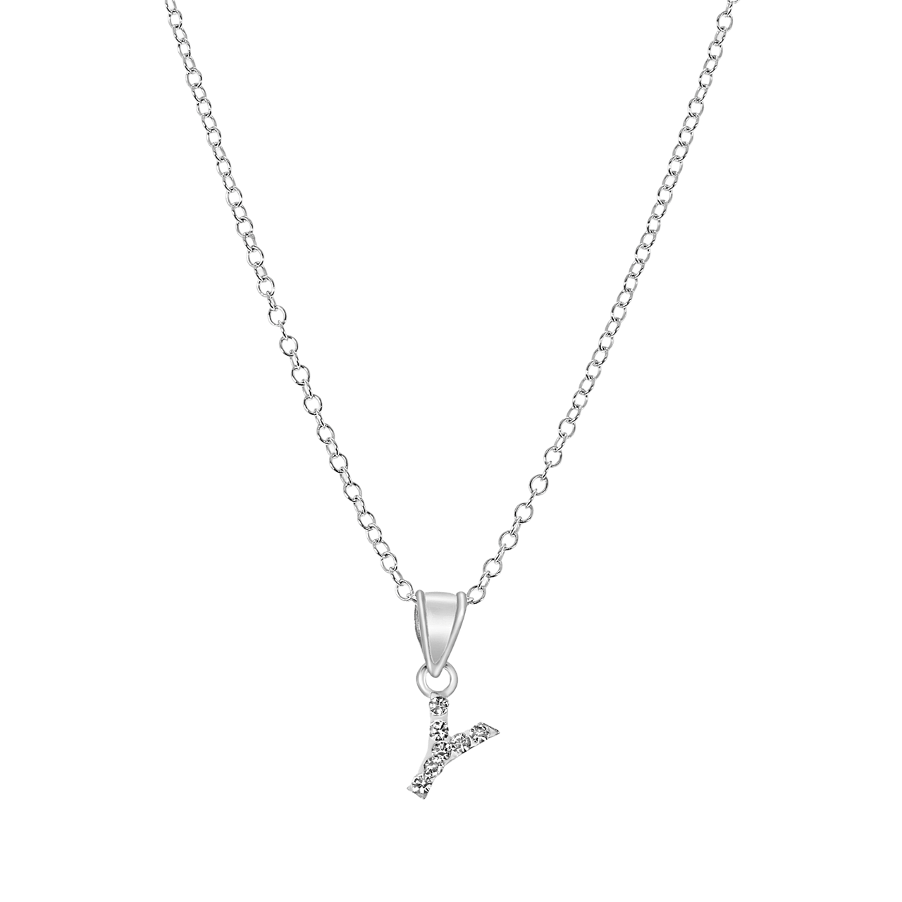 Zilveren kinderketting initialen met wit kristal