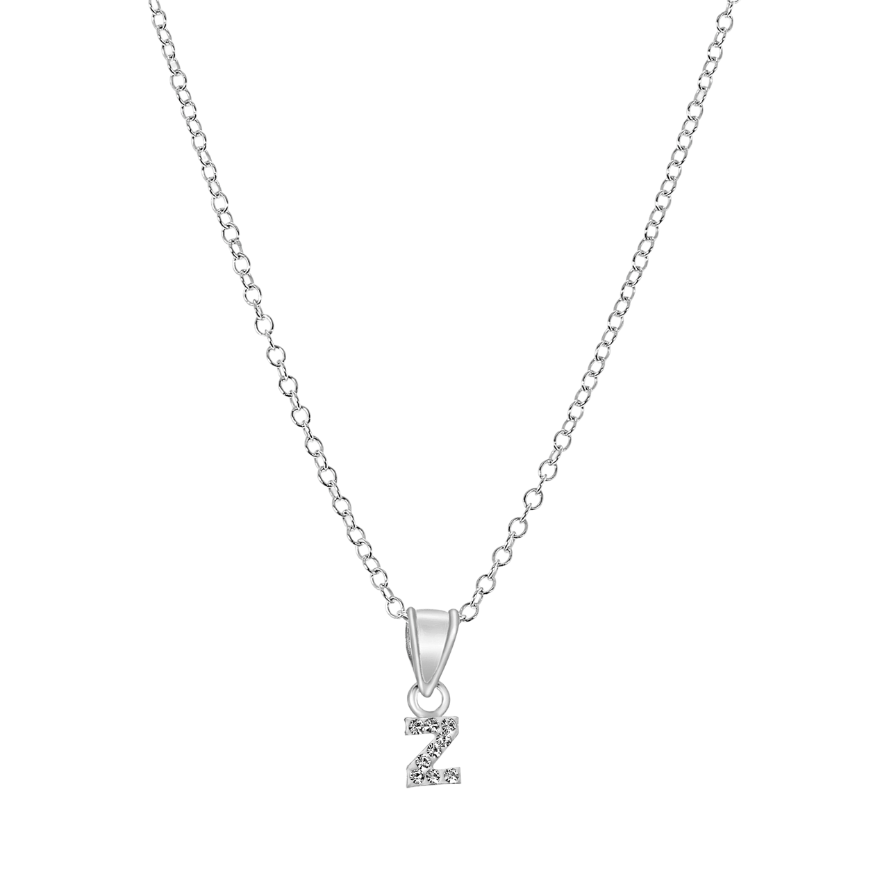Zilveren kinderketting initialen met wit kristal