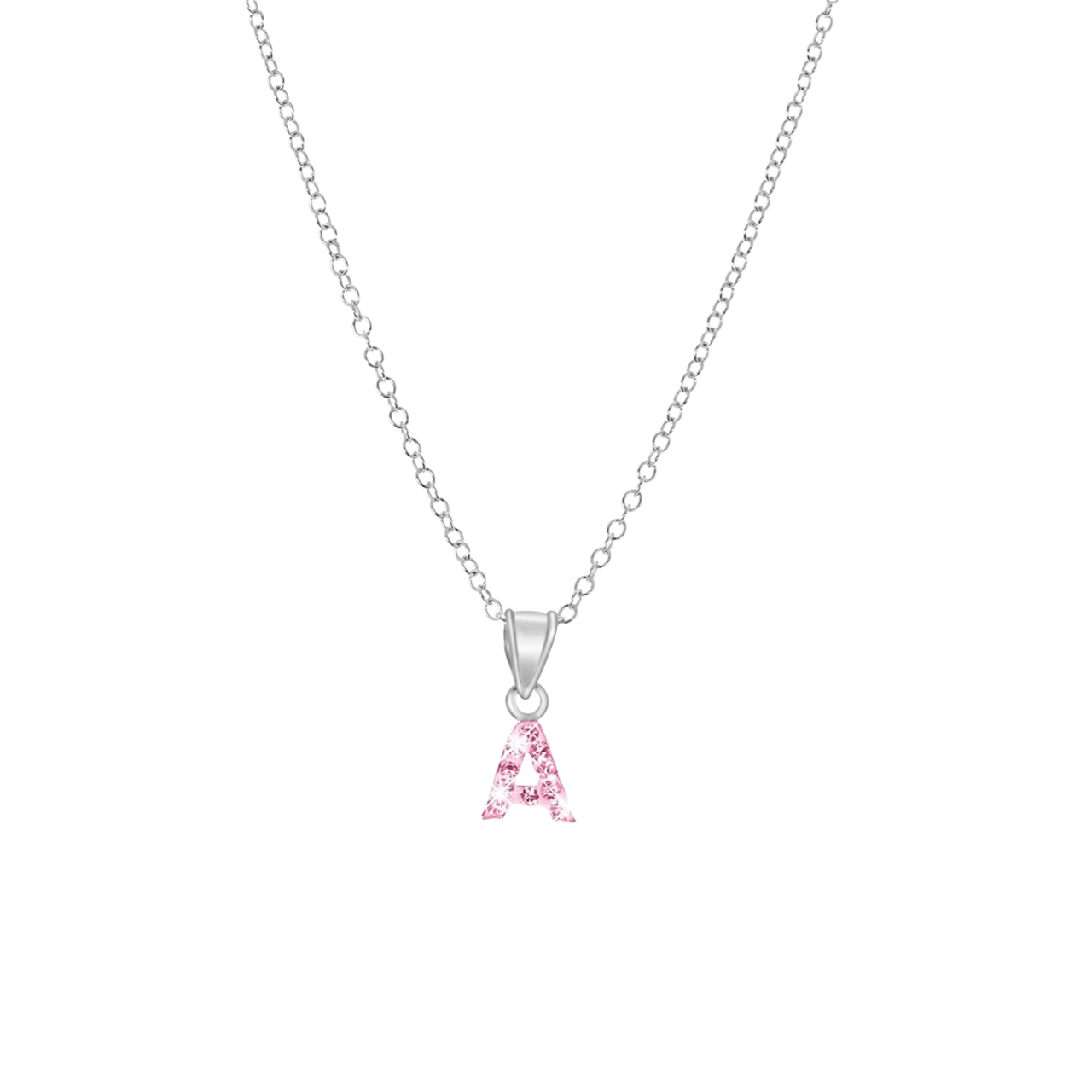 Zilveren kinderketting initialen met roze kristal