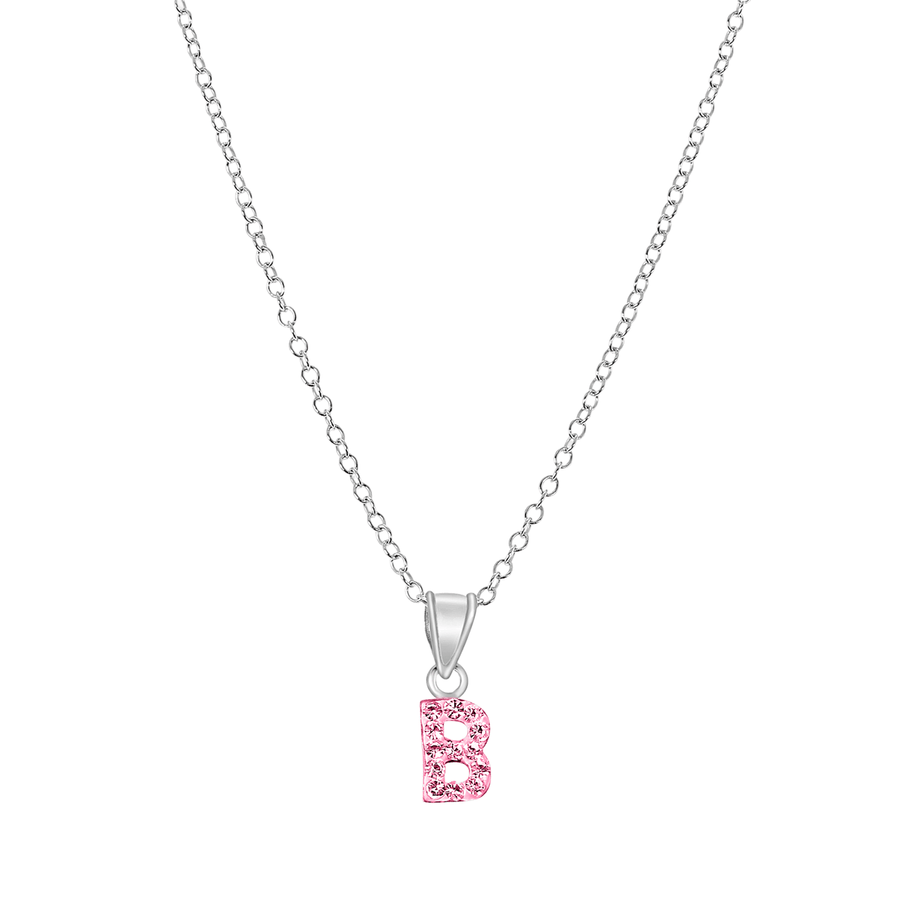 Zilveren kinderketting initialen met roze kristal