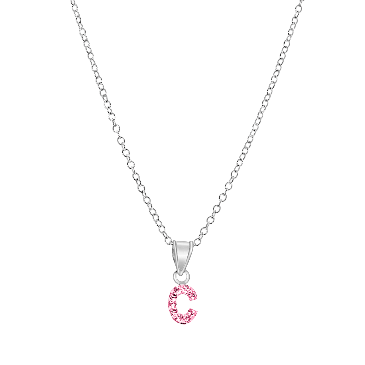 Zilveren kinderketting initialen met roze kristal
