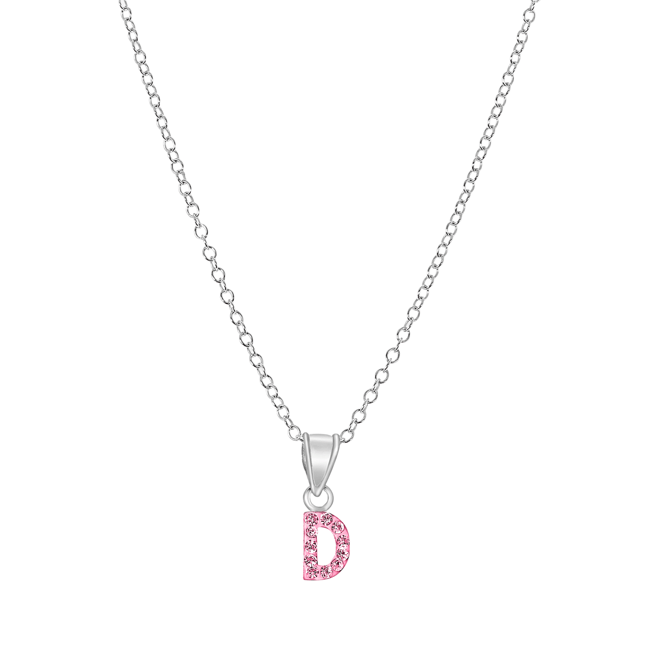 Zilveren kinderketting initialen met roze kristal