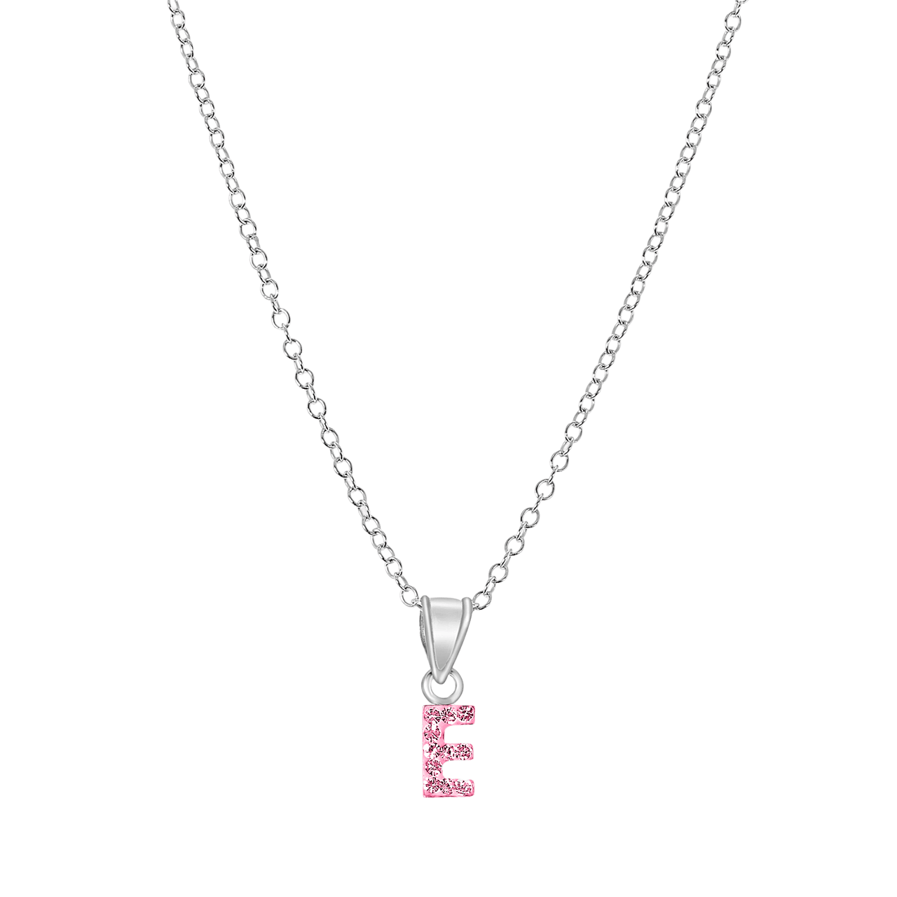 Zilveren kinderketting initialen met roze kristal