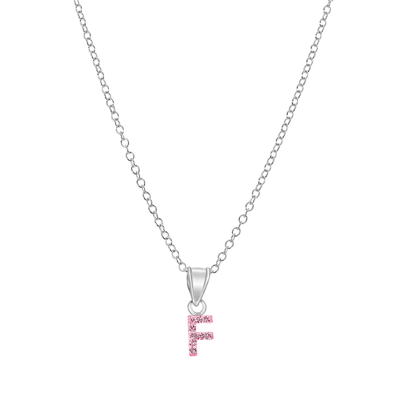 Silberne Kinder-Halskette Initialen mit rosa Kristall