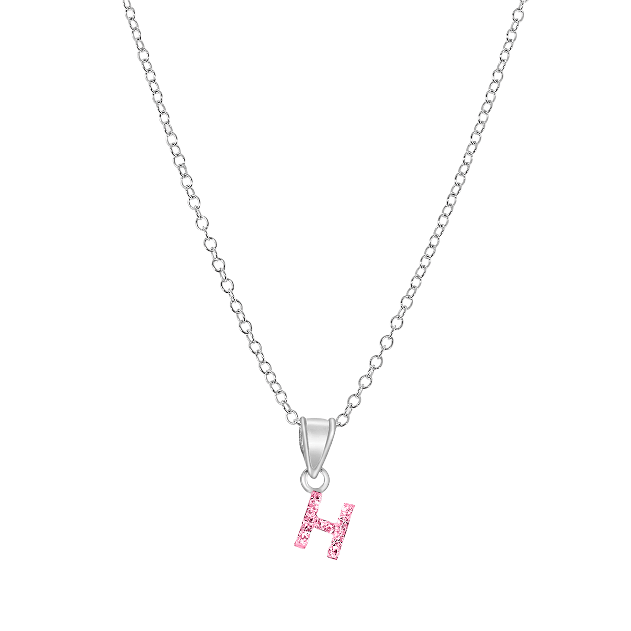 Zilveren kinderketting initialen met roze kristal