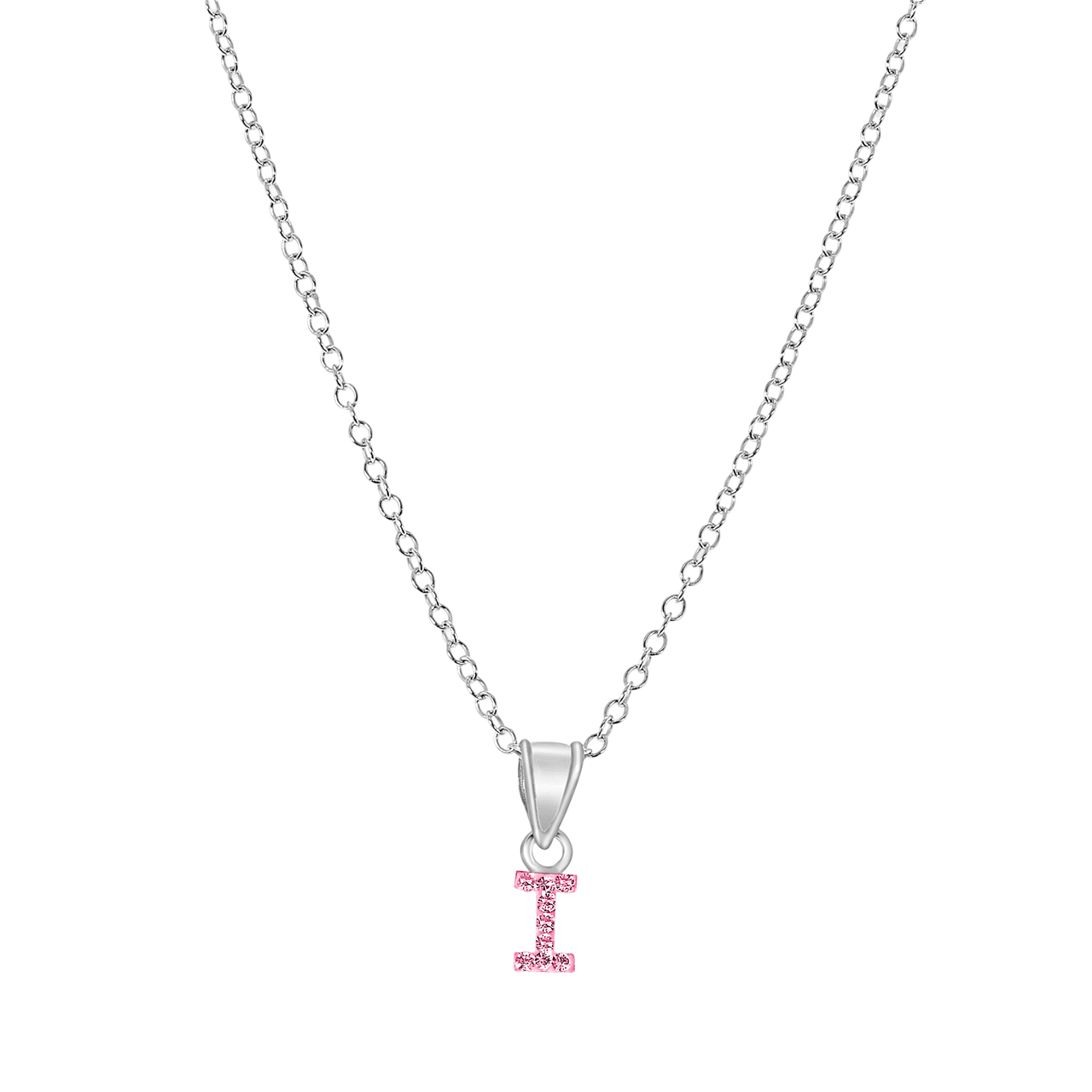 Zilveren kinderketting initialen met roze kristal