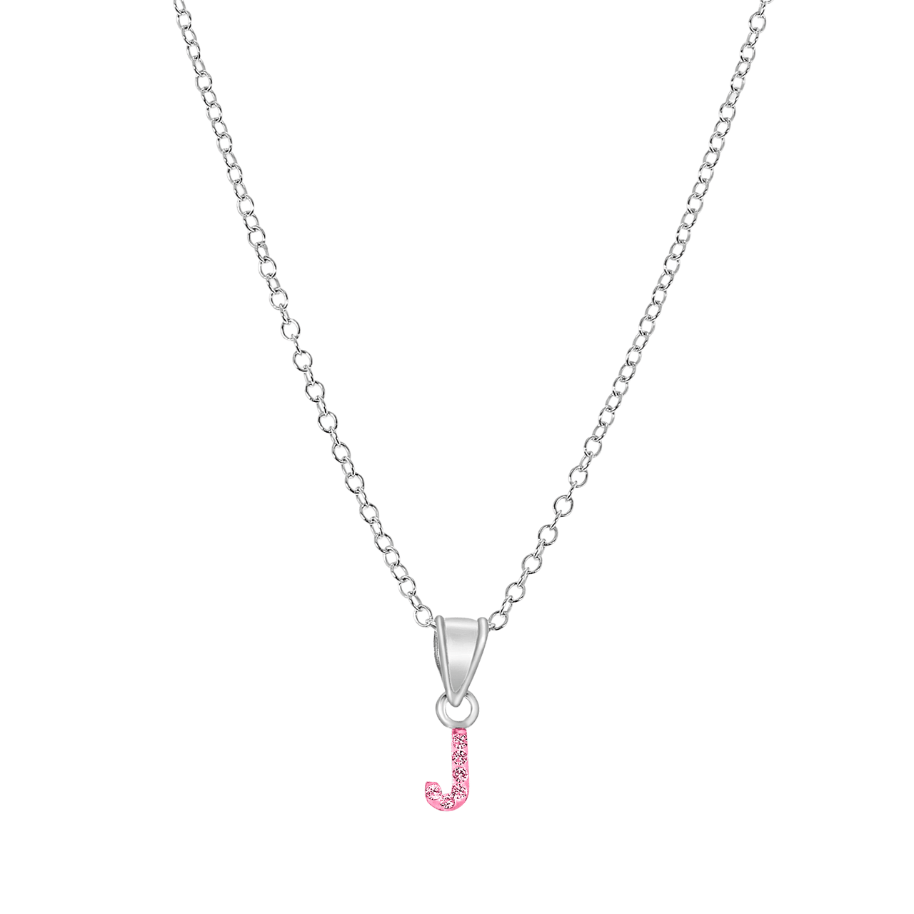 Silberne Kinder-Halskette Initialen mit rosa Kristall