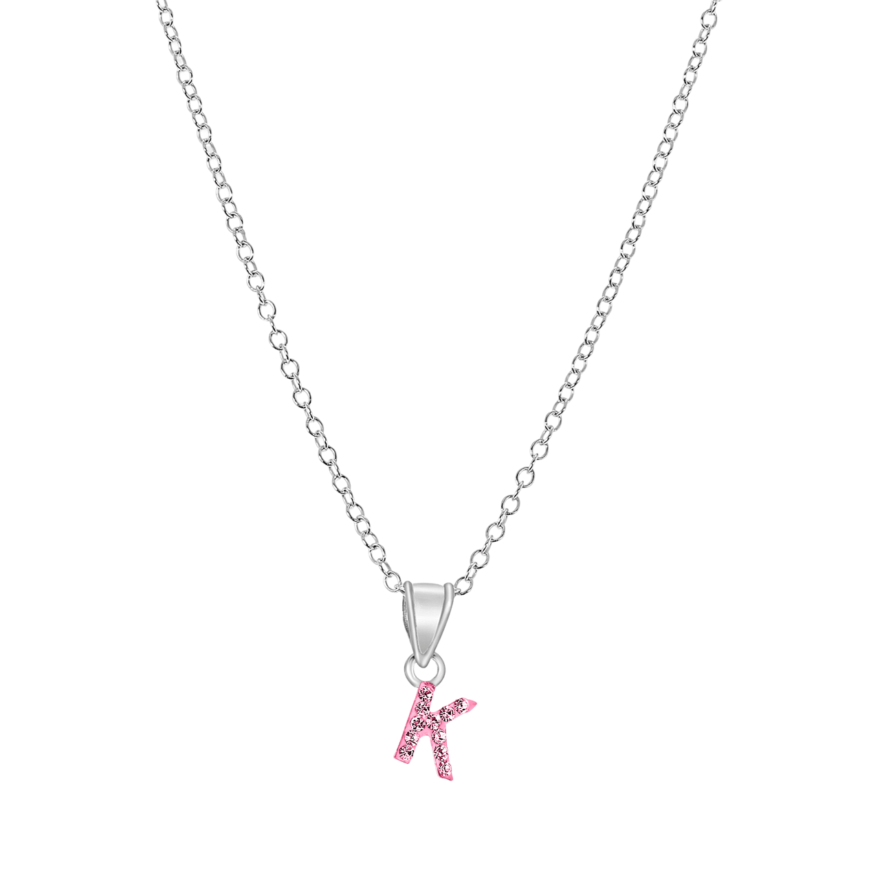 Zilveren kinderketting initialen met roze kristal