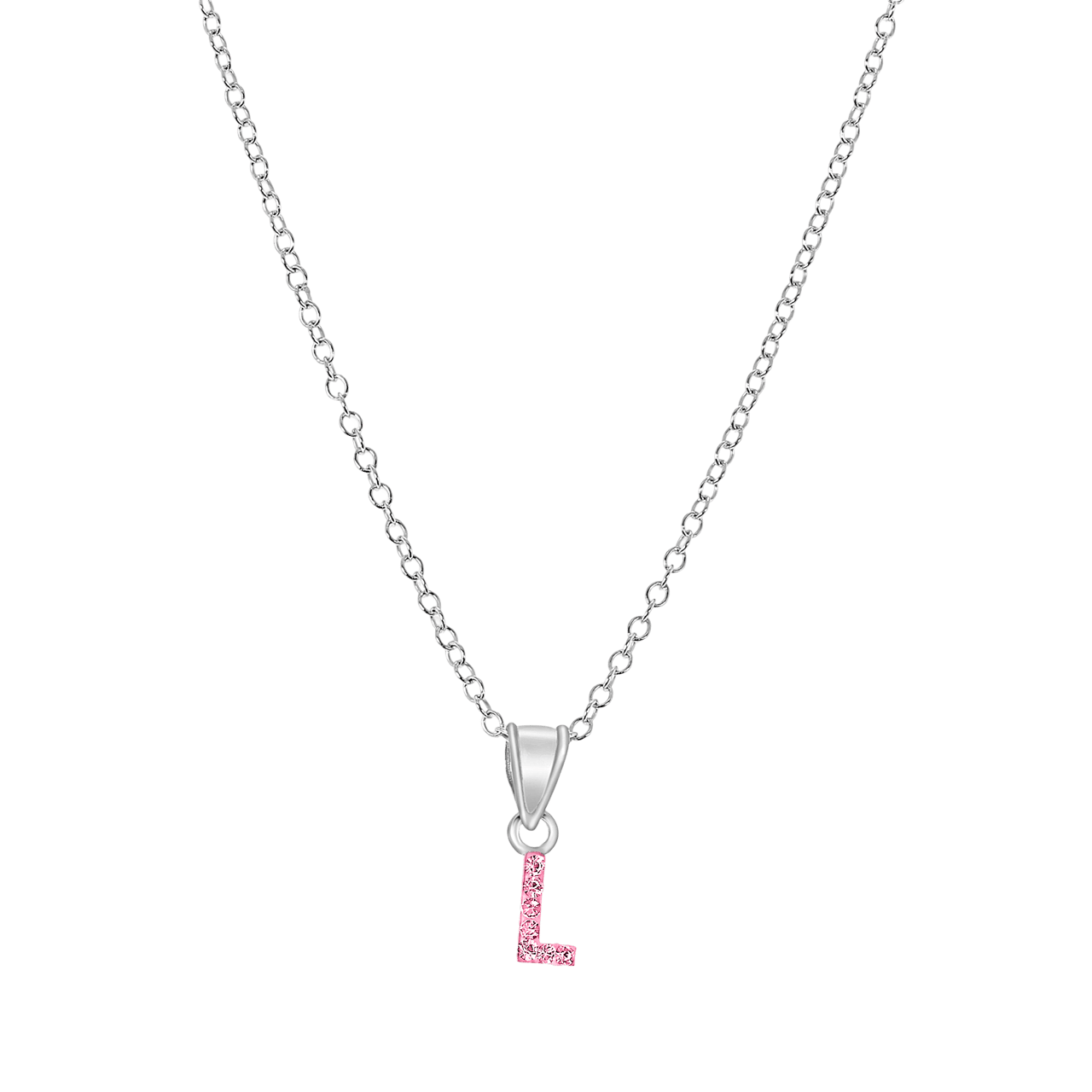 Zilveren kinderketting initialen met roze kristal