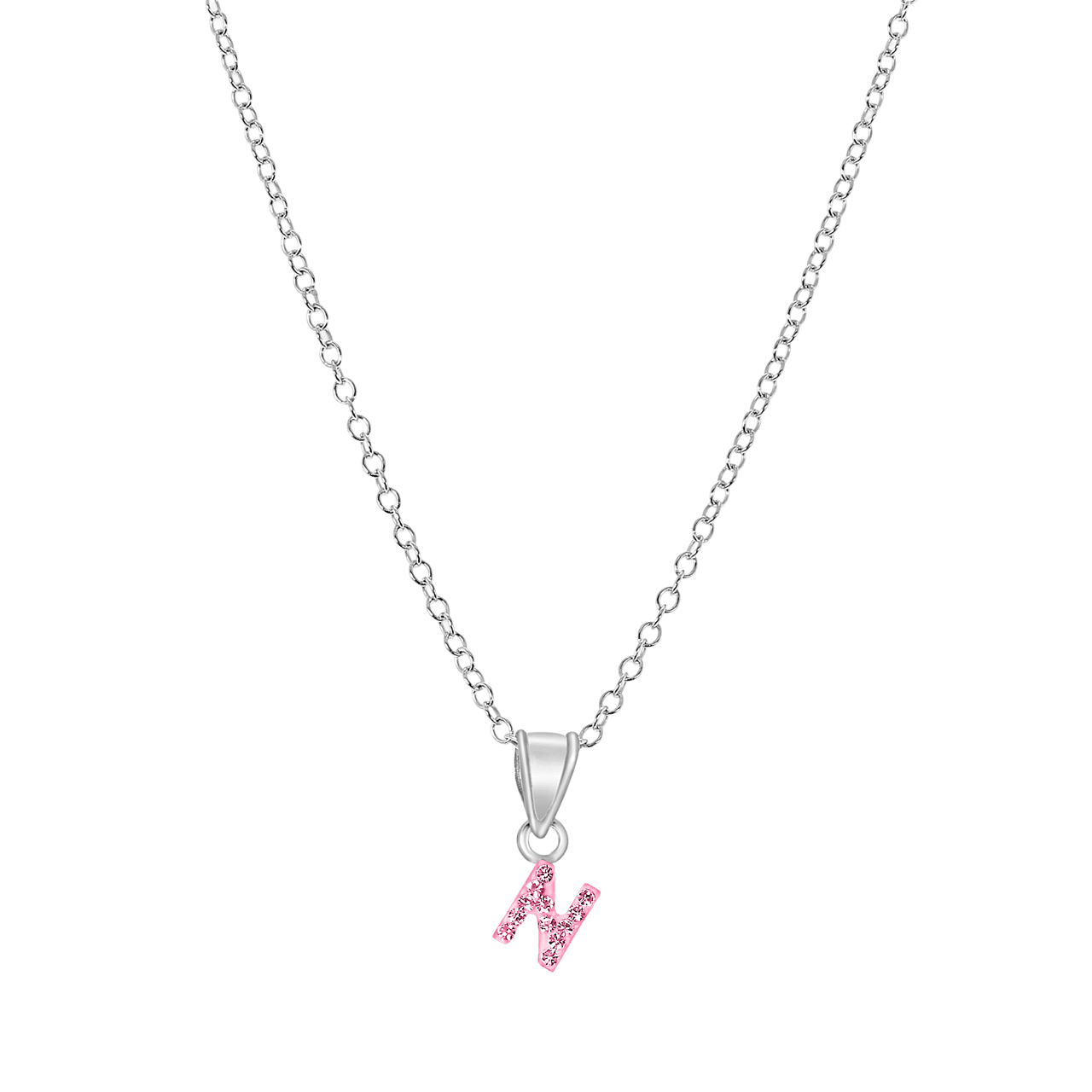 Zilveren kinderketting initialen met roze kristal