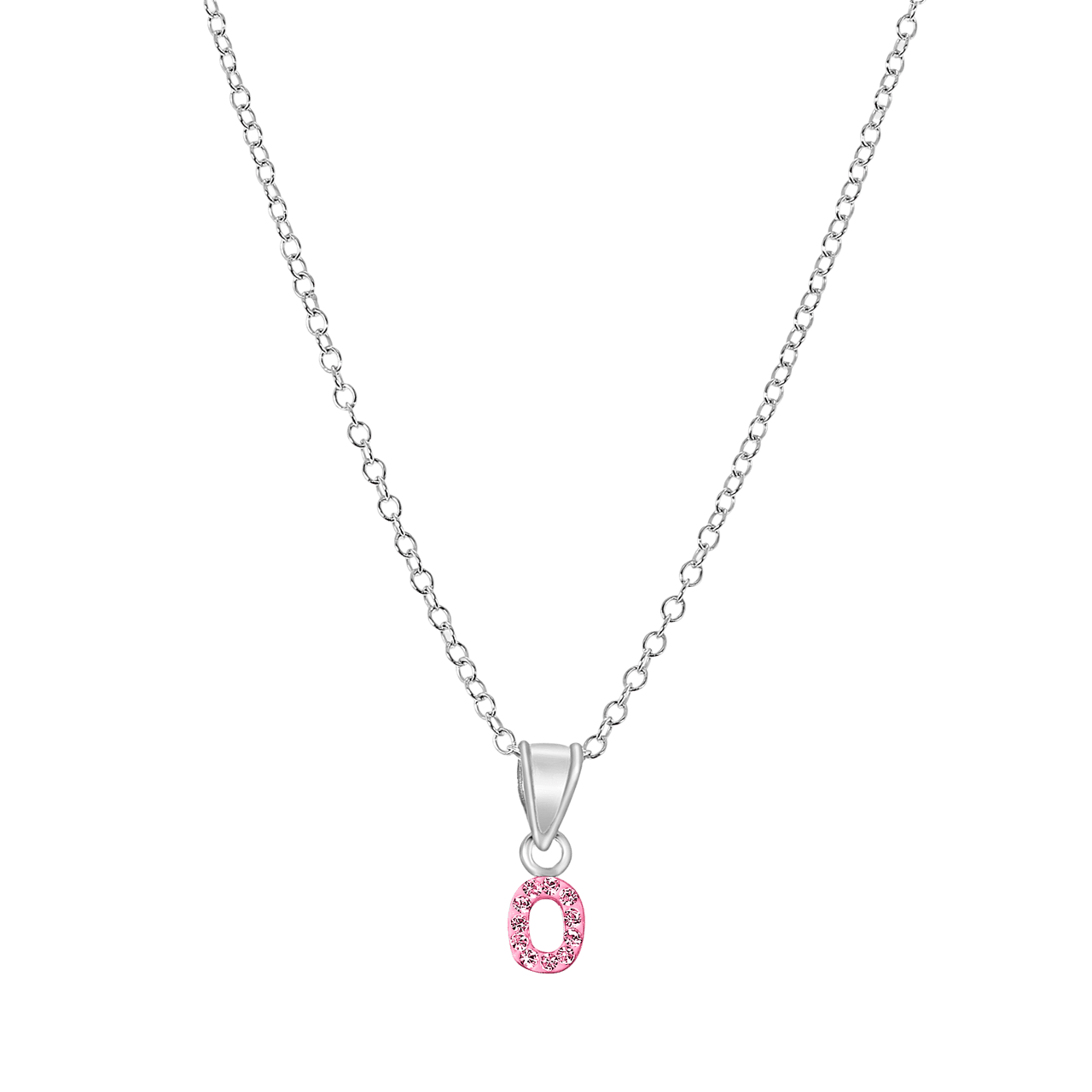 Silberne Kinder-Halskette Initialen mit rosa Kristall
