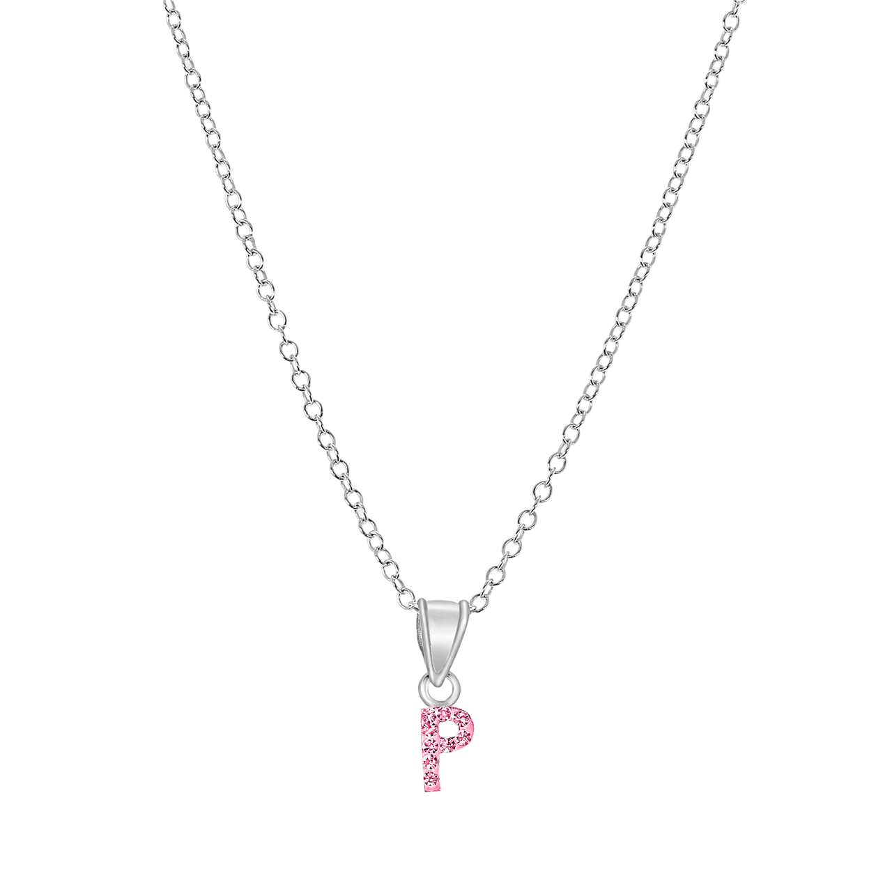 Zilveren kinderketting initialen met roze kristal