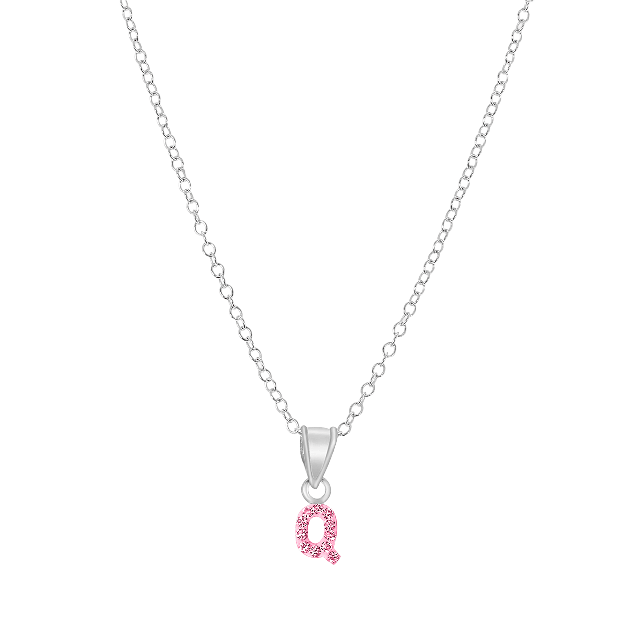 Zilveren kinderketting initialen met roze kristal