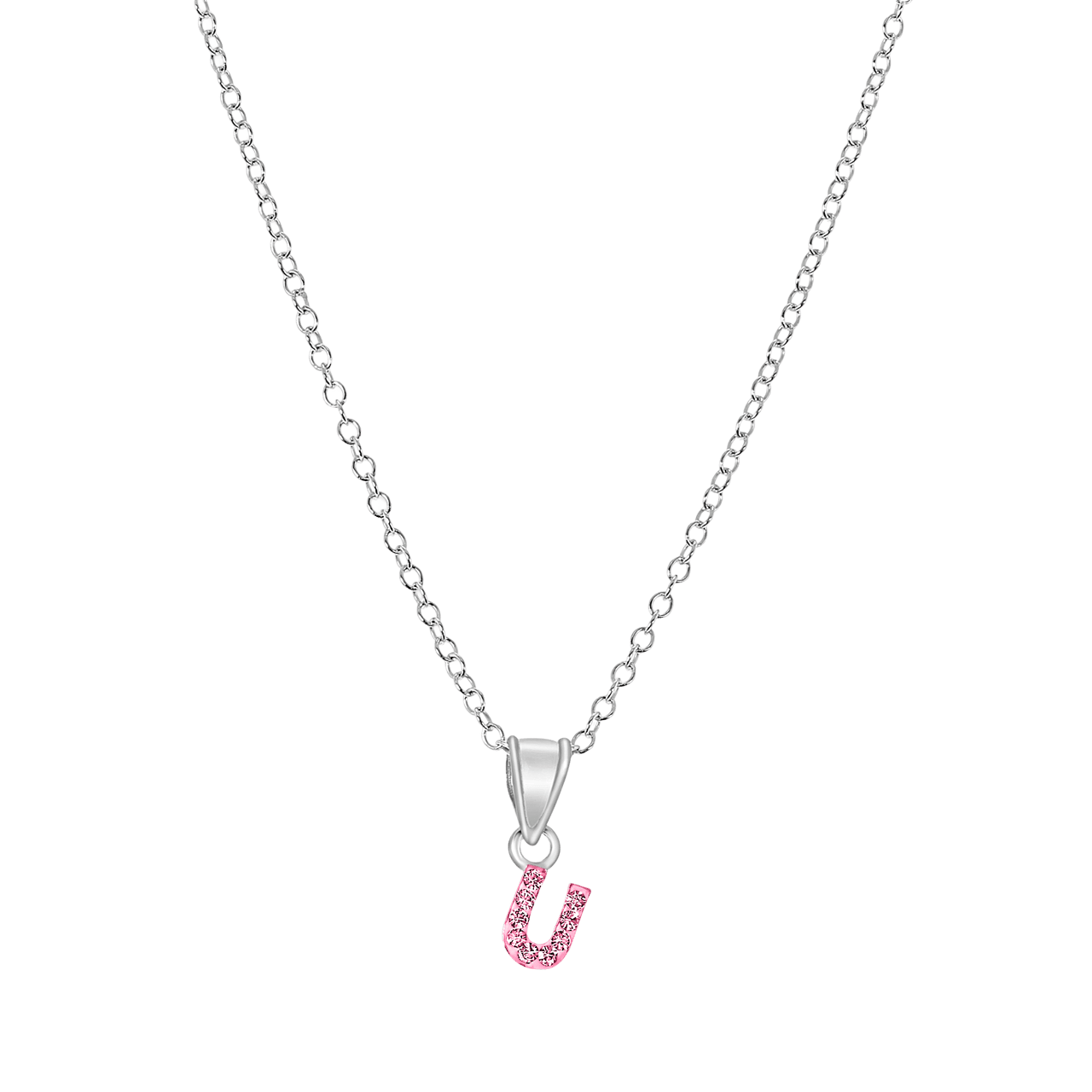 Zilveren kinderketting initialen met roze kristal