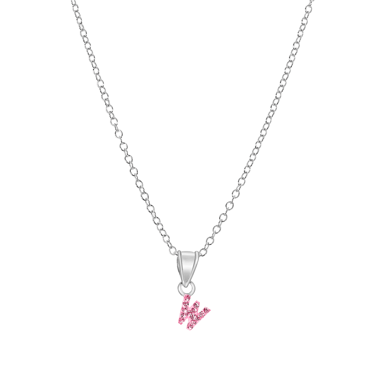 Zilveren kinderketting initialen met roze kristal