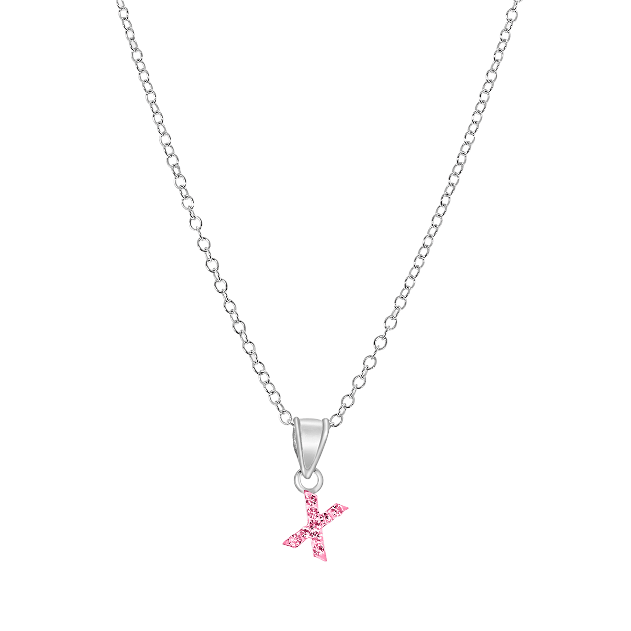 Zilveren kinderketting initialen met roze kristal