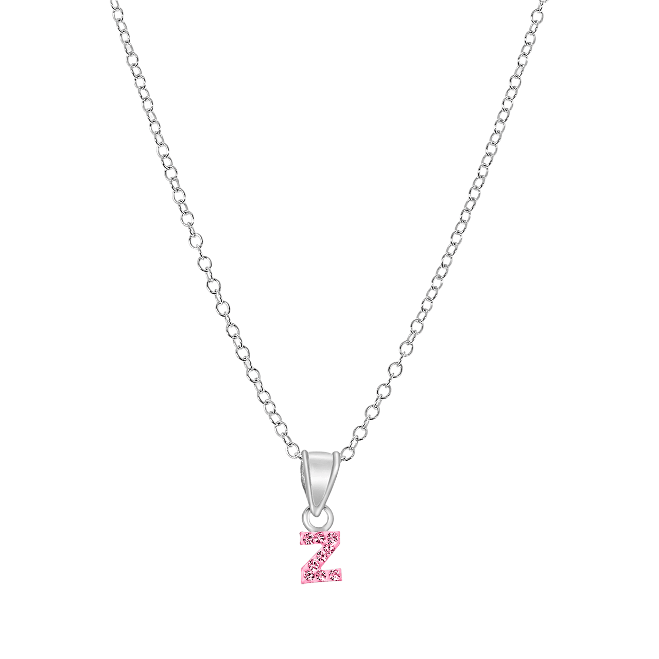 Zilveren kinderketting initialen met roze kristal