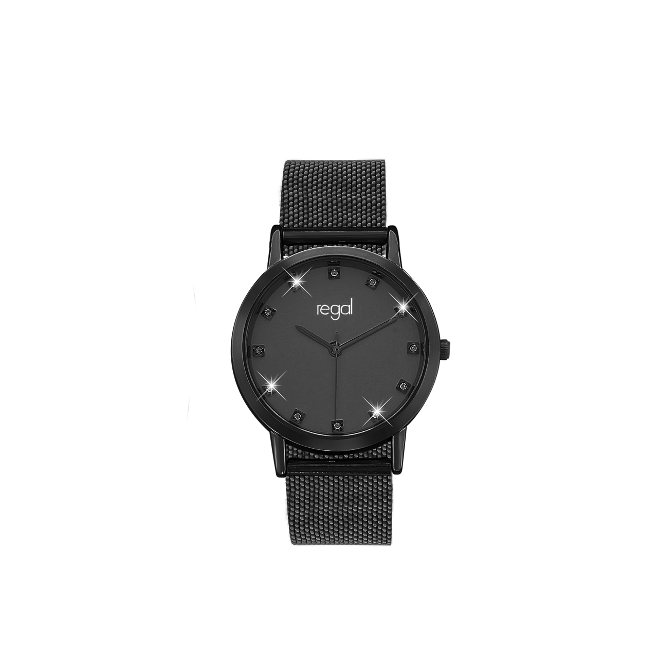 Regal Damenarmbanduhr Mesh Glitzer schwarz