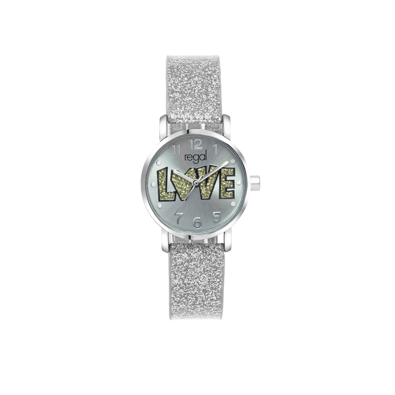 Regal glitter horloge met een zilverkleurige band