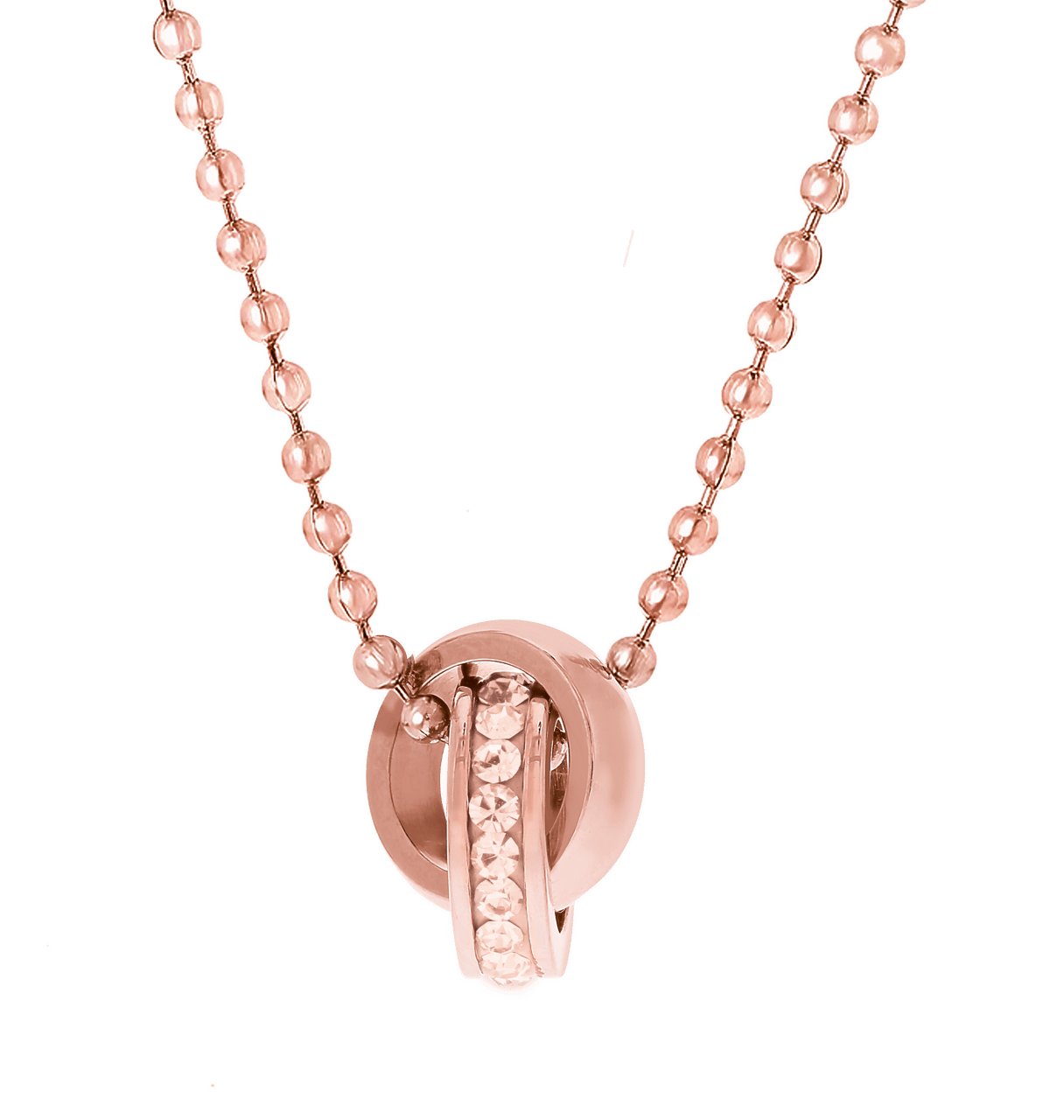 Stalen roséplated kinderketting met hanger met peach kristal
