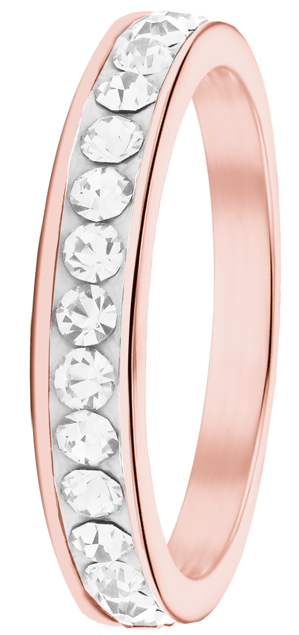 Stalen roséplated kinderring met kristal