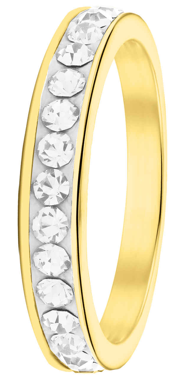 Gerecycleerd stainless steel kinderring goldplated wit kristal