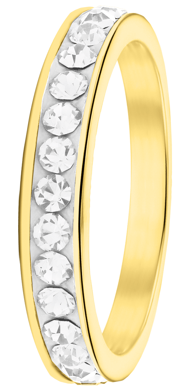 Gerecycleerd stalen kinderring goldplated wit kristal