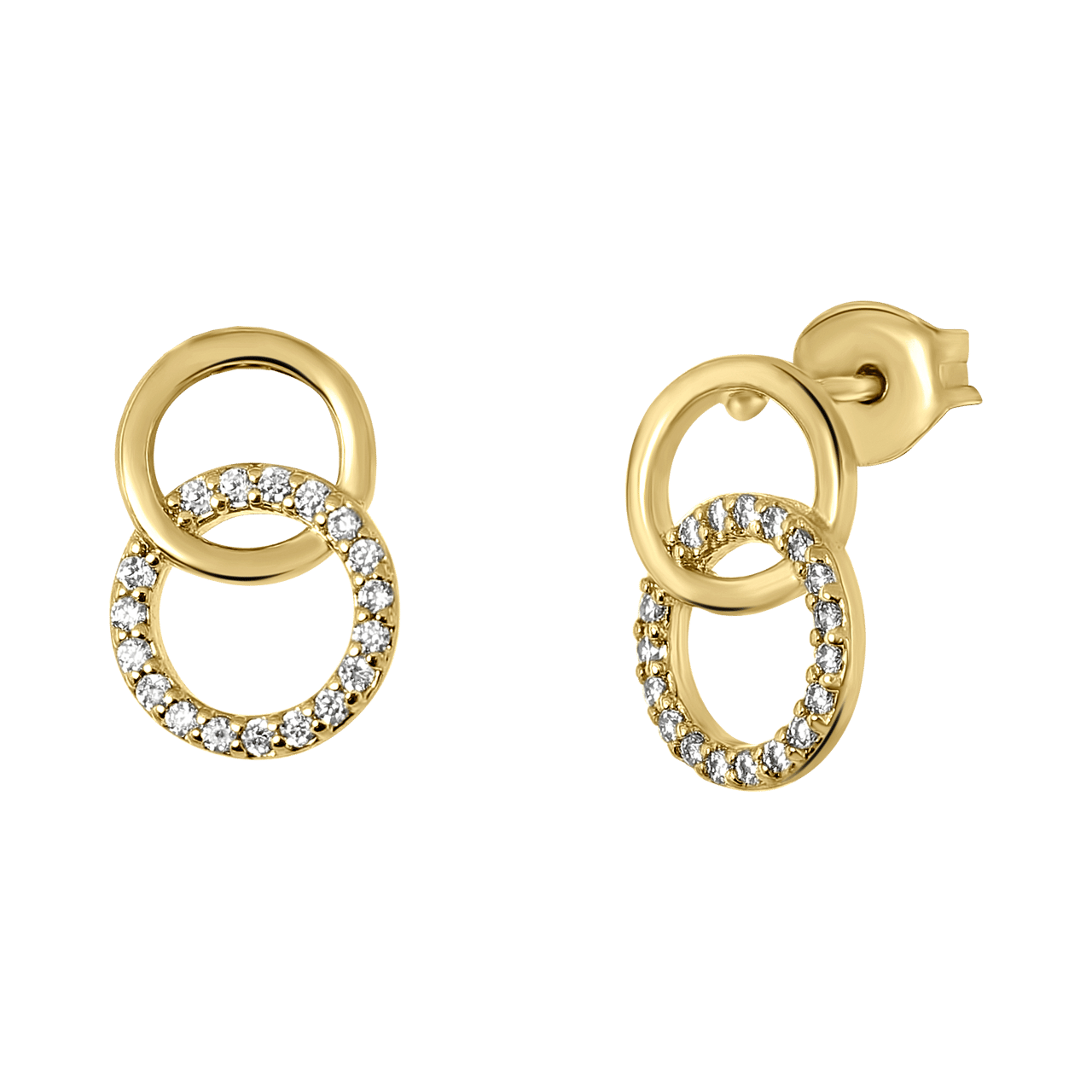 Goldplated oorbellen cirkels met zirkonia