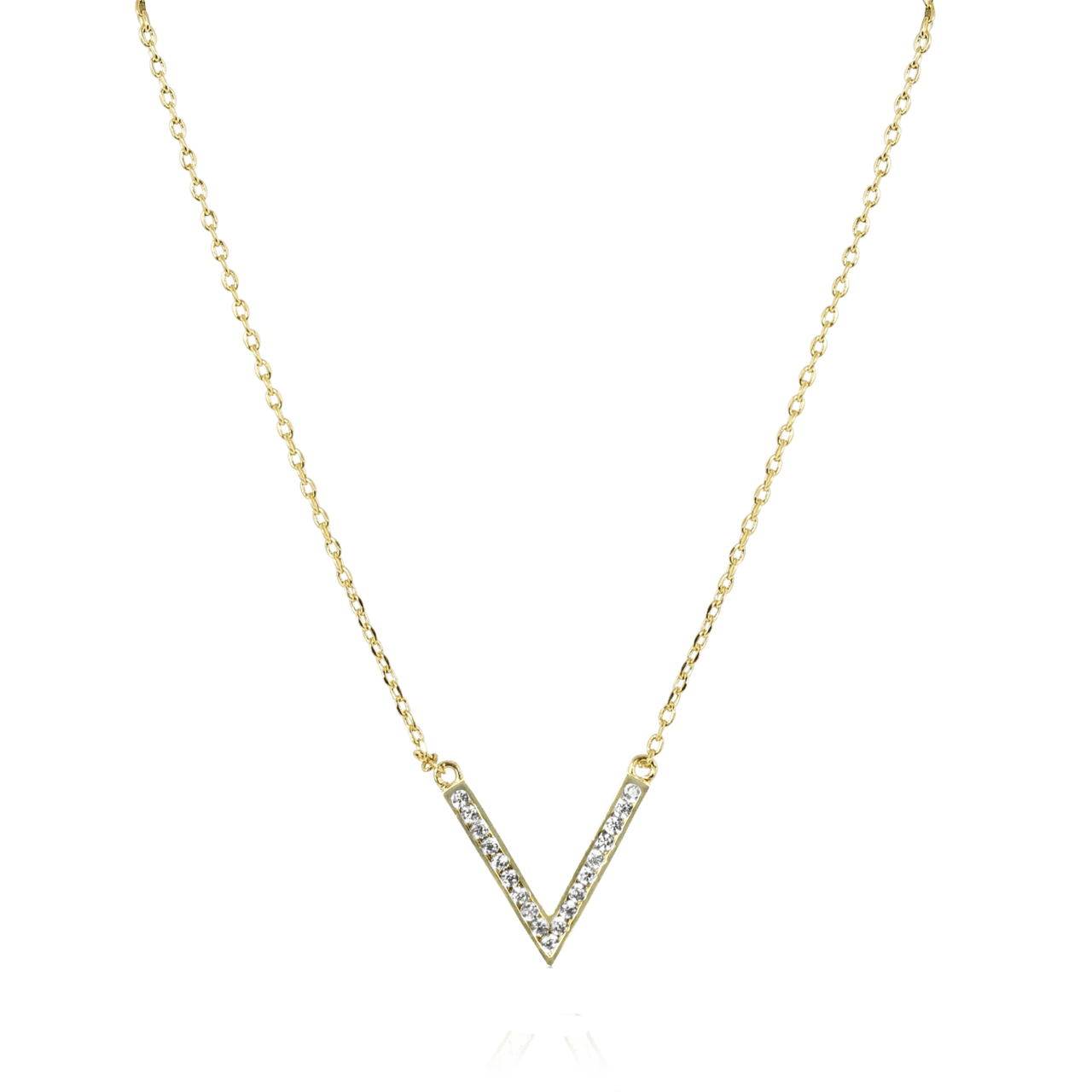 Goldplated ketting met hanger V met zirkonia voor dames