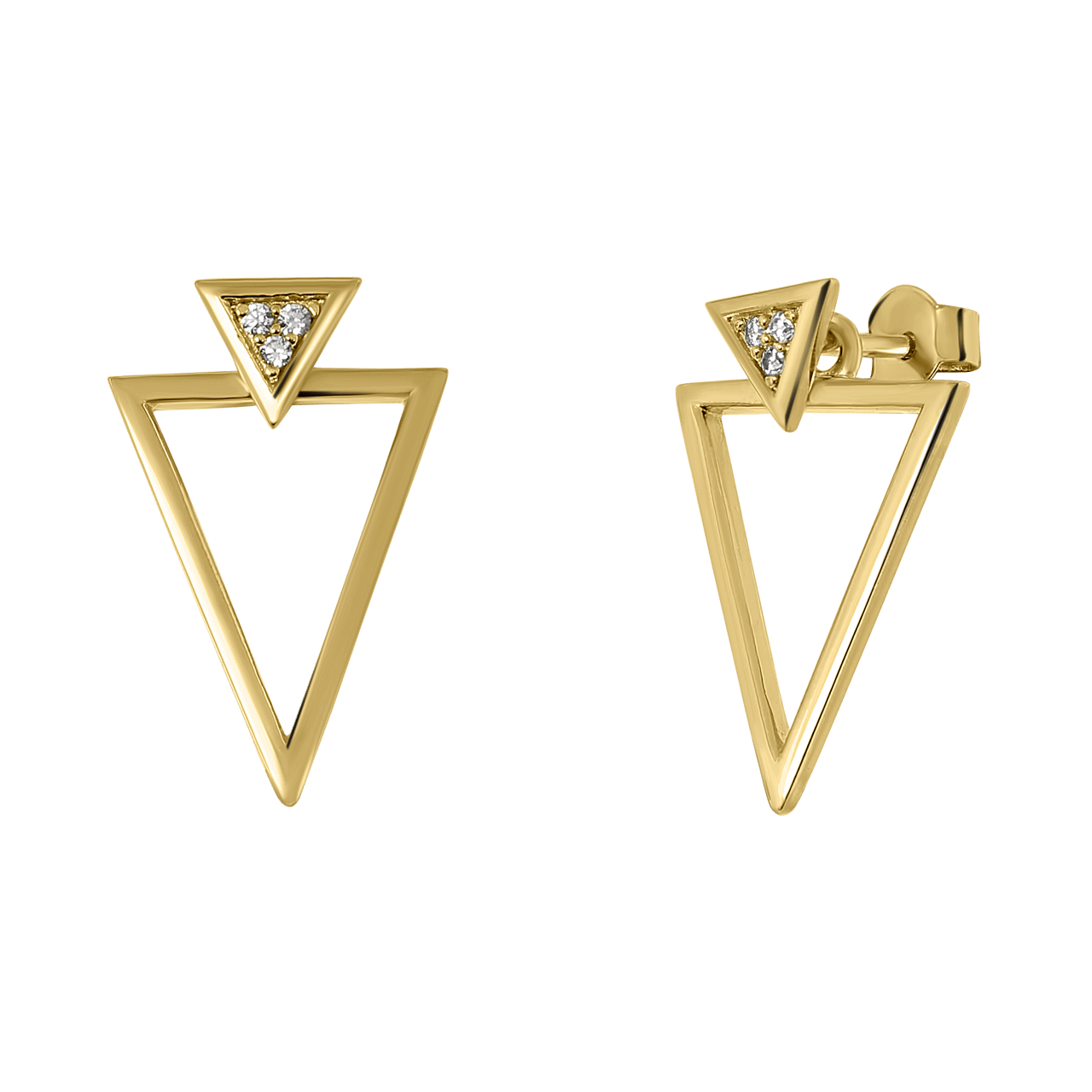 Goldplated oorbellen driehoek met zirkonia