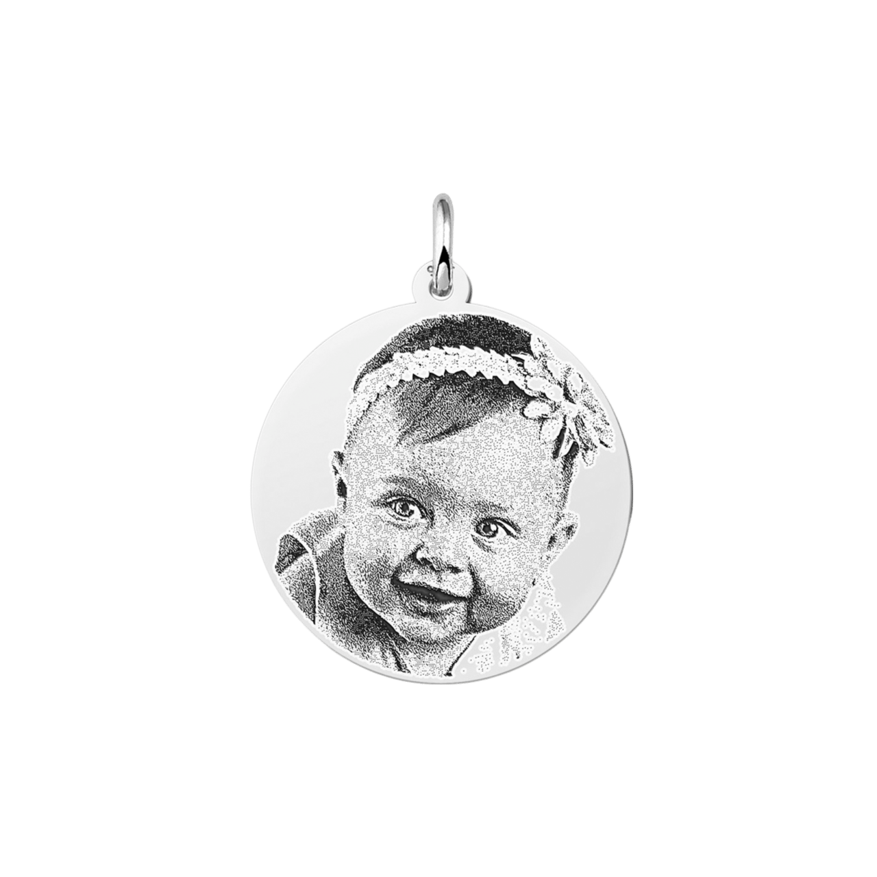 Zilveren hanger rond fotogravure M 23,5x23,5