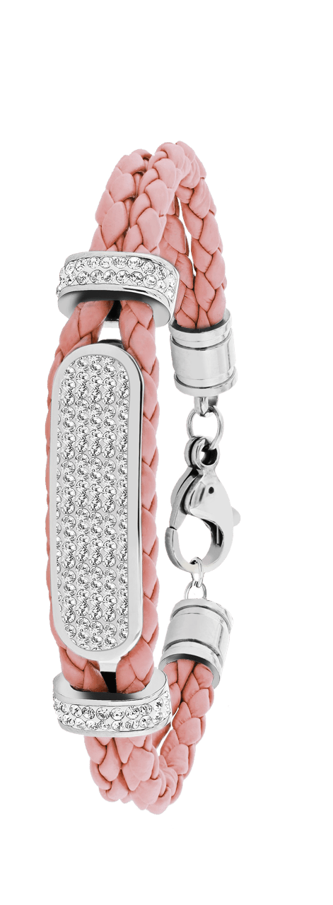 Gerecycled stainless steel kinderplaatarmband leer licht roze kristal