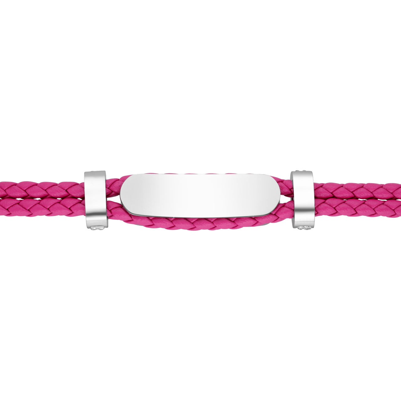 Gerecycled stalen kinderplaatarmband leer roze met kristal