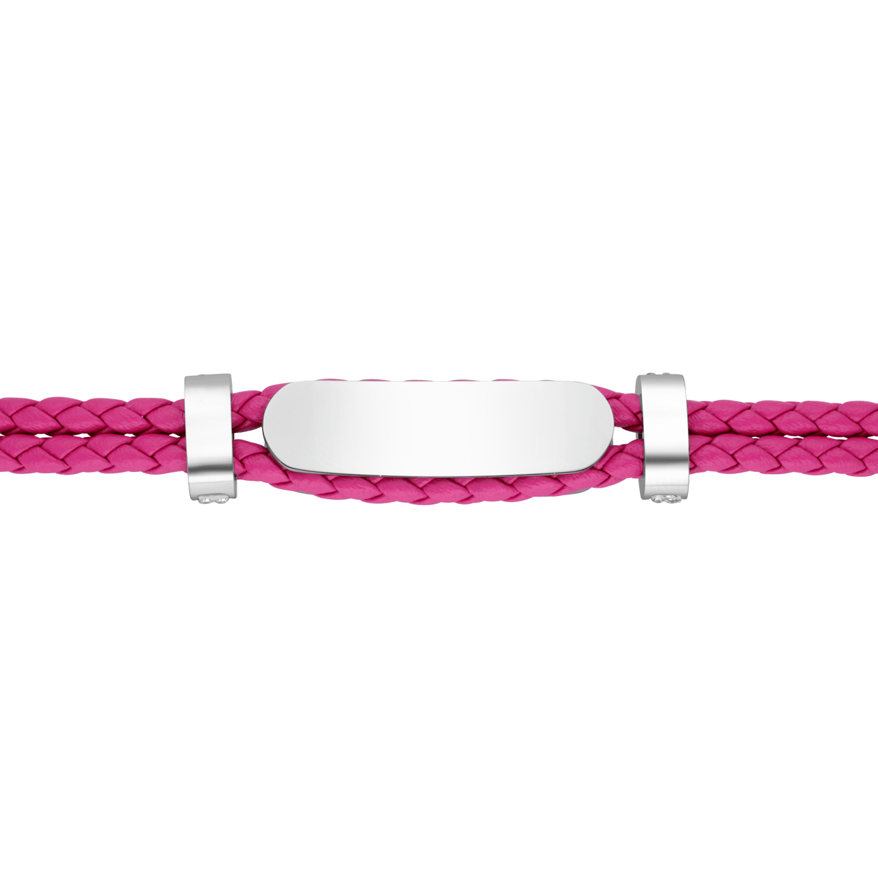 Gerecycleerd stainless steel kinderplaatarmband leer roze met kristal