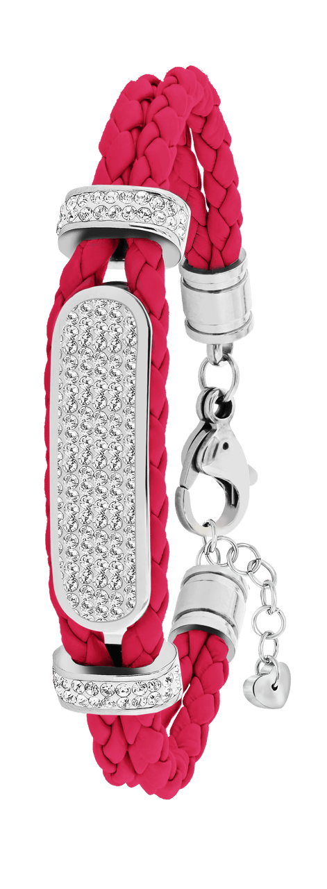 Gerecycled stalen plaatarmband leer roze met kristal