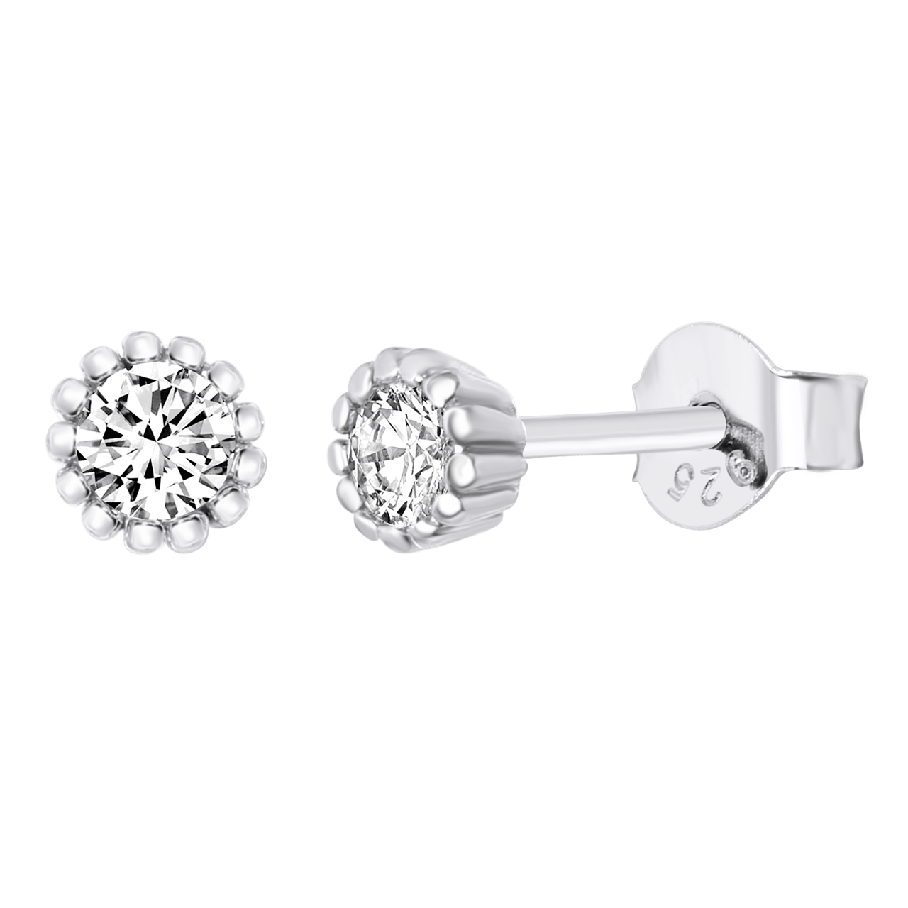 Zilveren oorbellen gerhodineerd 3mm met zirkonia