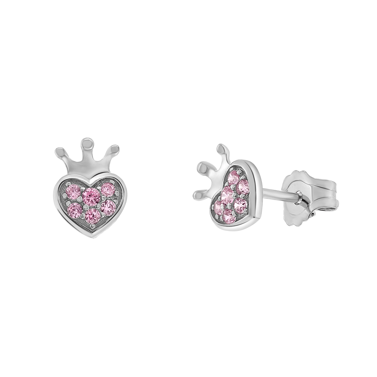Silberne Ohrringe Herz mit rosa Zirkoniasteinen