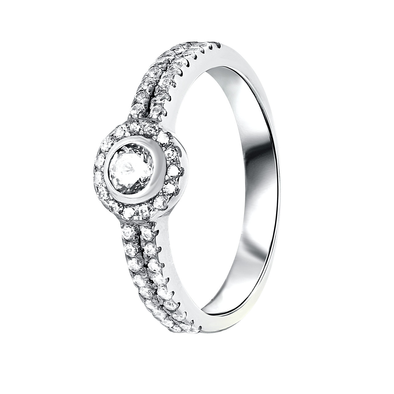 Zilveren ring rond met zirkonia