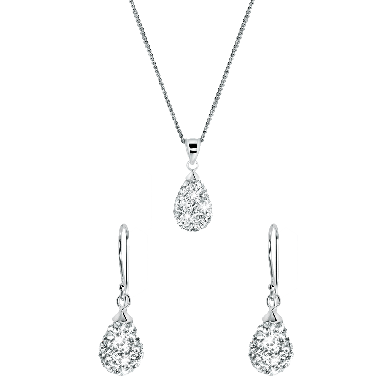 Schmuckset, 925 Silber, Tropfen mit Kristall