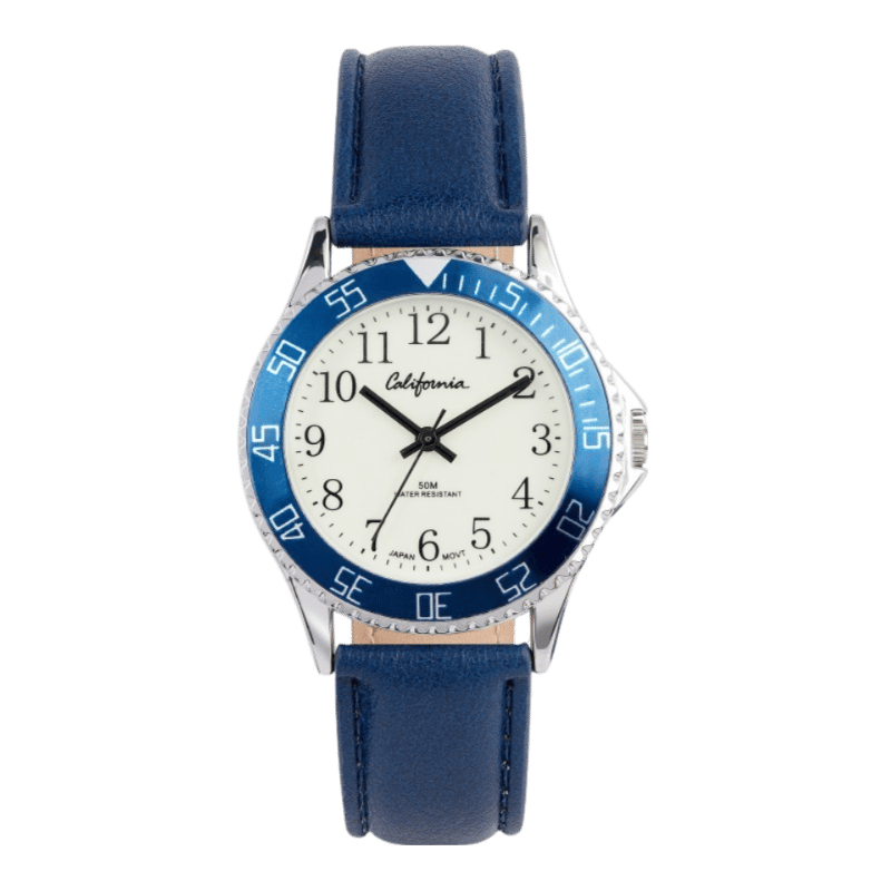 California Armbanduhr für Jungen mit blauem Lederband