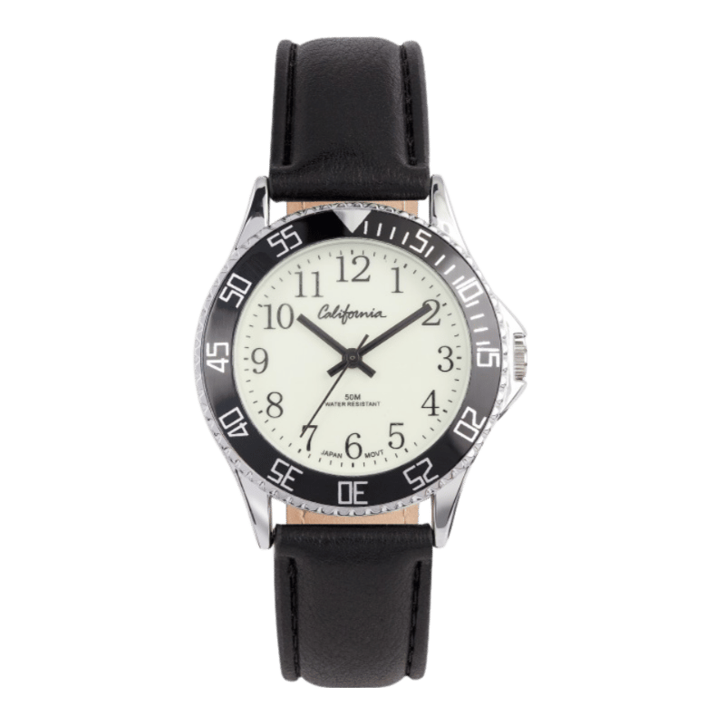 California Armbanduhr für Jungen mit schwarzem Lederband