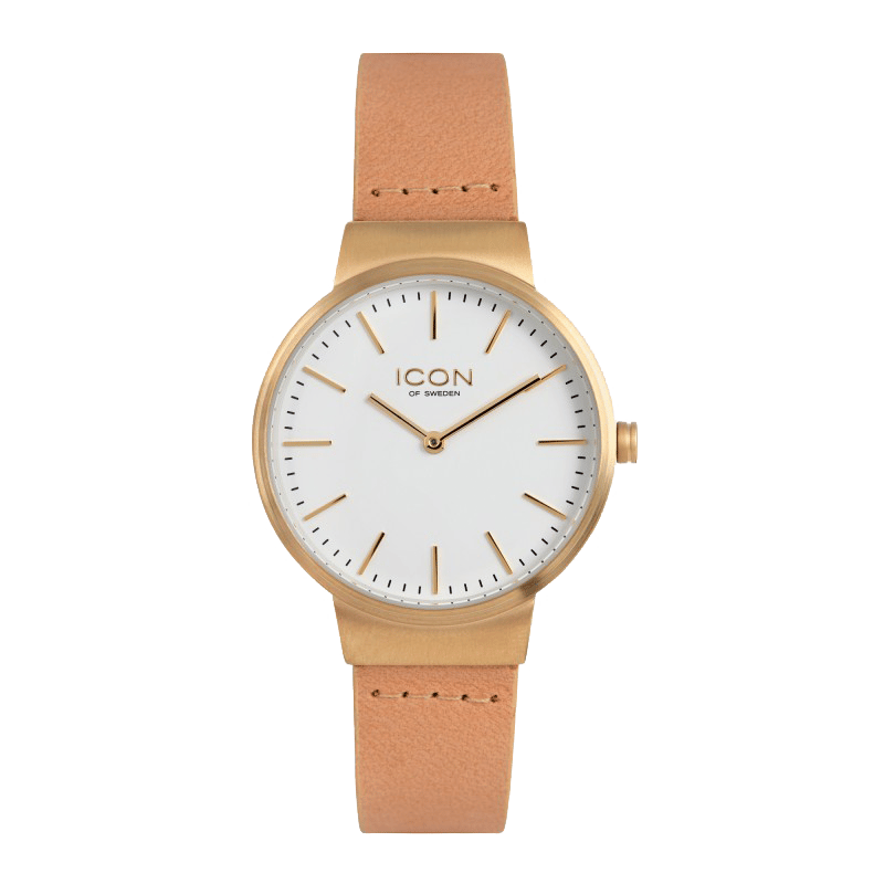 Icon of Sweden Armbanduhr mit einem braunen Lederband