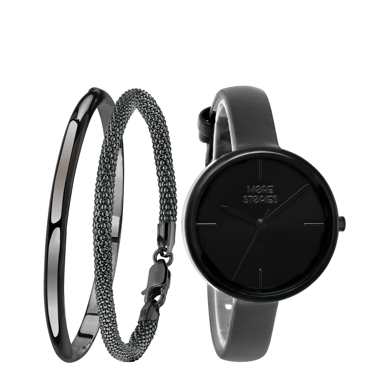 Zilveren blackplated sieradenset met horloge