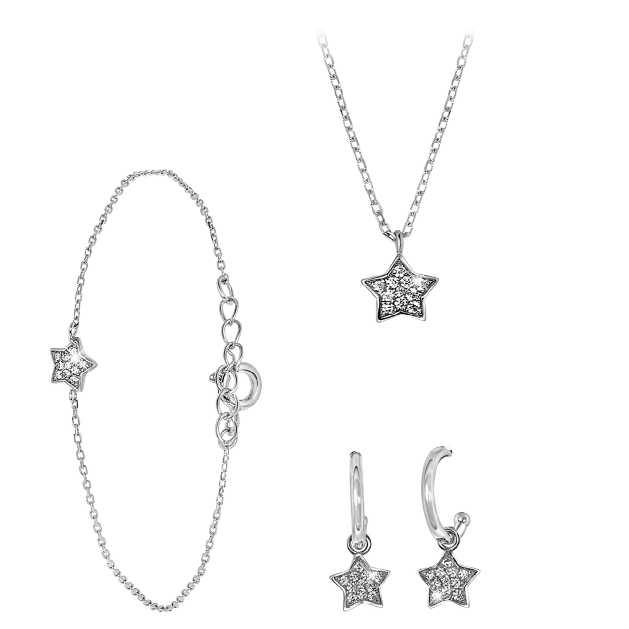 Zilveren set galaxy ster met zirkonia