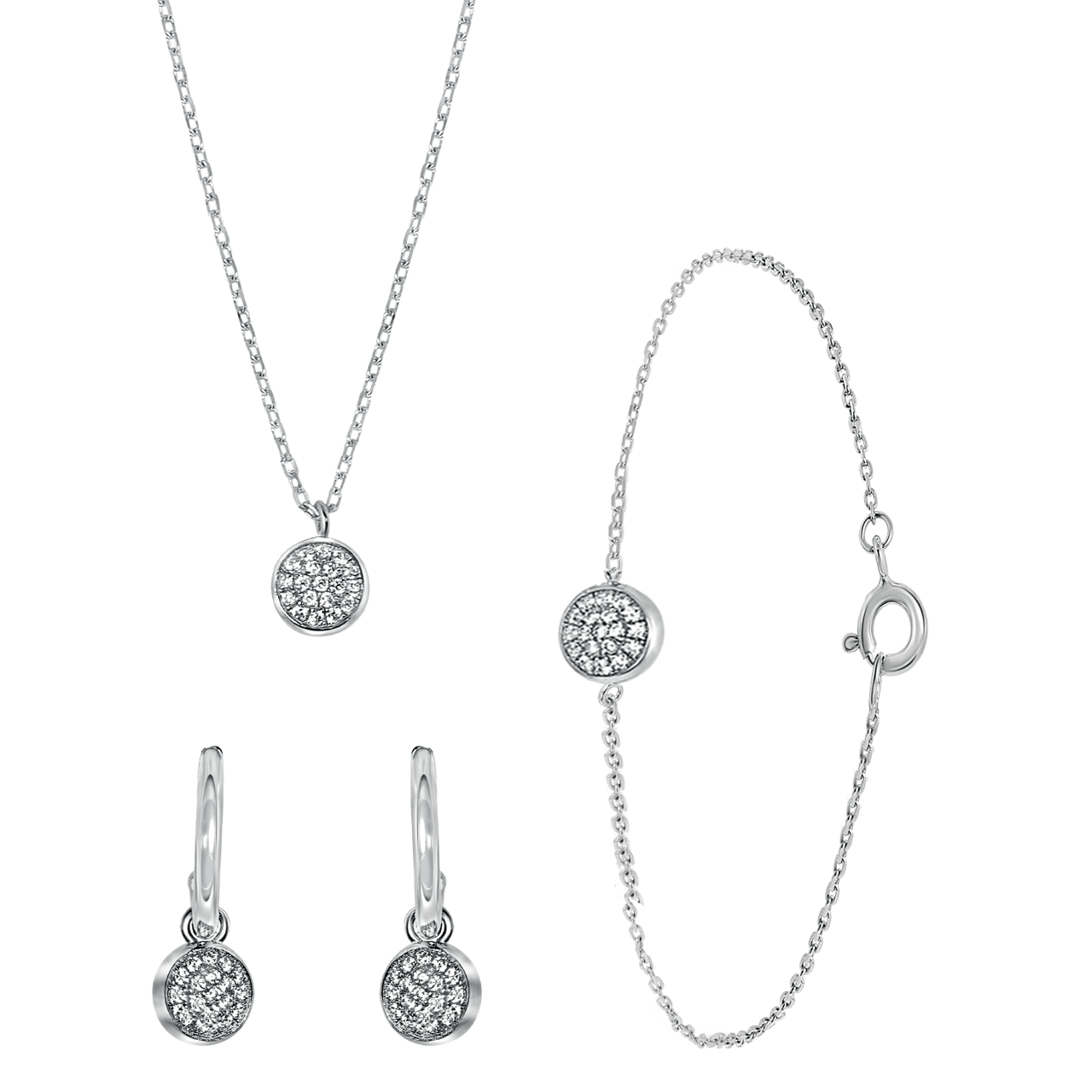 Schmuckset, 925 Silber, rund, mit Zirkoniasteinen